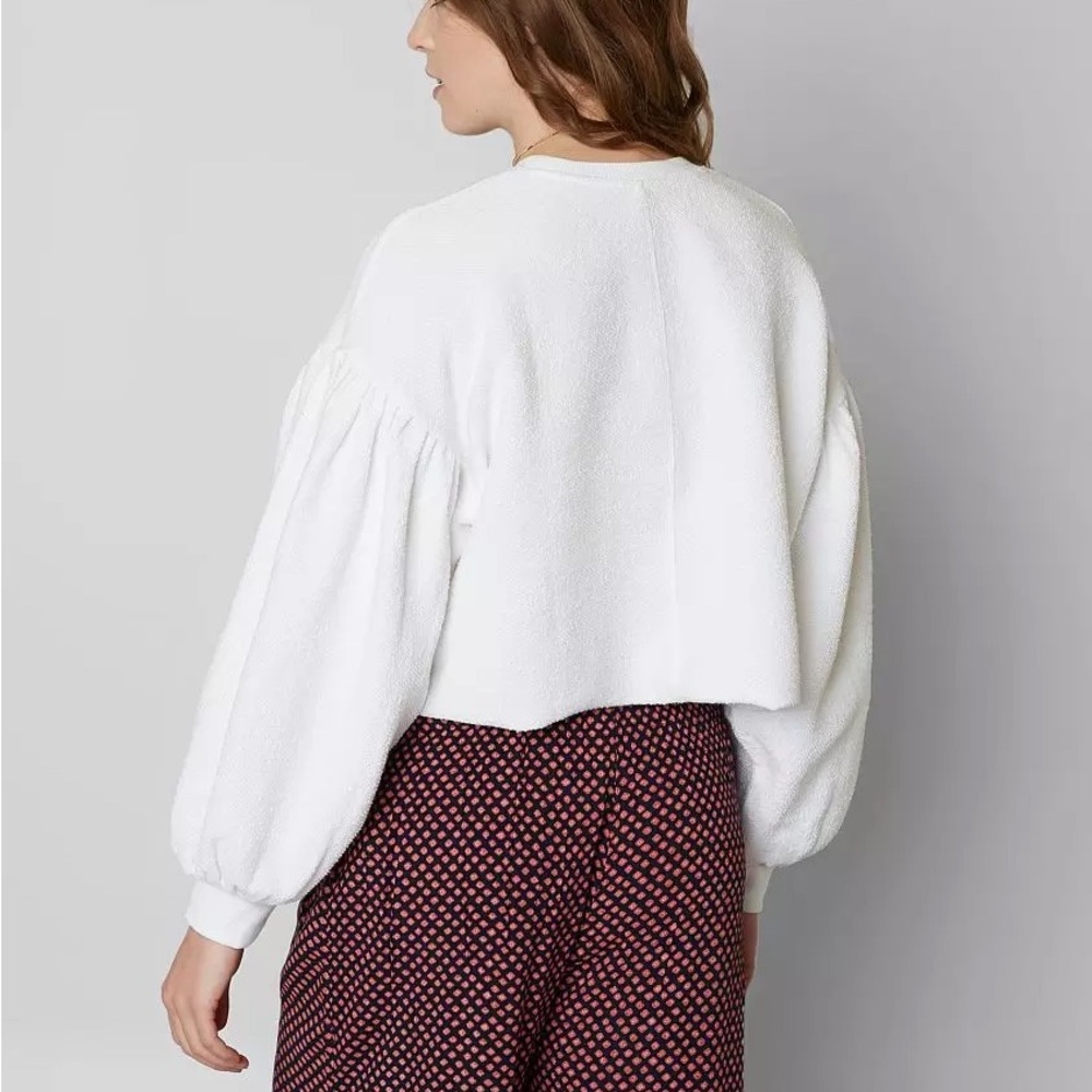 Free People Sweater Womens Small Sleeves Like These Terry Puff Sleeve Neutral - Picture 3 of 10